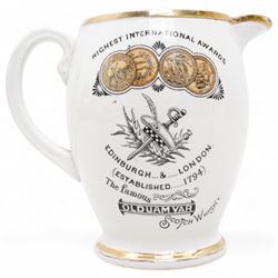 19th century Copeland UAM-VAR Whisky Innes & Grieve whisky jug, of barrel shape, decorated with thistles and inscribed 'Famous Uam-Var Whisky Innes & Grieve LTD Edinburgh & London ' H14cm