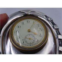 Victorian silver mounted desk clock, in the form of a horseshoe, the dial within a gilt border, with subsidiary second dial, hallmarked Douglas Clock Co, Birmingham 1897, H8.5cm