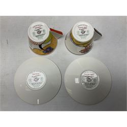 Wedgwood limited edition Clarice Cliff Design Taking Tea collection, comprising eight cups and saucers Honolulu, Apples, Gibraltar, Lilac Crocus, Trees and House, Coral Firs, Devon, and Sunray, with certificates of authenticity 