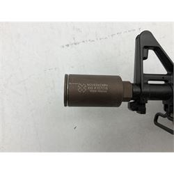 Combat Machine lithium battery powered airsoft BB rifle, 'Complete AEG Series' to fire 5mm pellets, with adjustable length stock L69cm non-extended; with six magazines, Trijicon ACOG red dot telescopic sight, battery charger etc (NO BATTERIES)