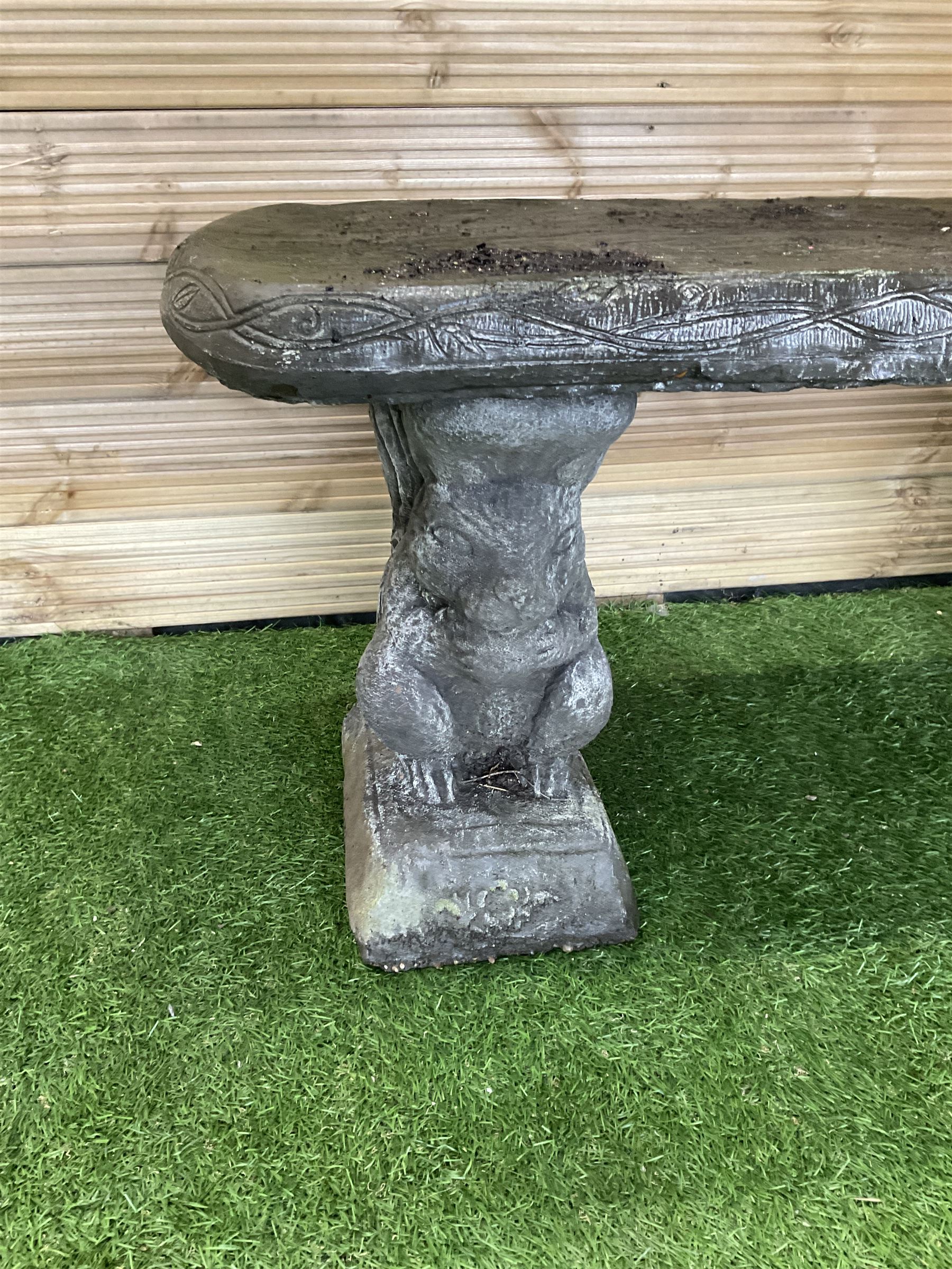 Composite stone garden bench, supported by two squirrels - THIS LOT IS TO BE COLLECTED BY APPOINTMENT FROM DUGGLEBY STORAGE, GREAT HILL, EASTFIELD, SCARBOROUGH, YO11 3TX