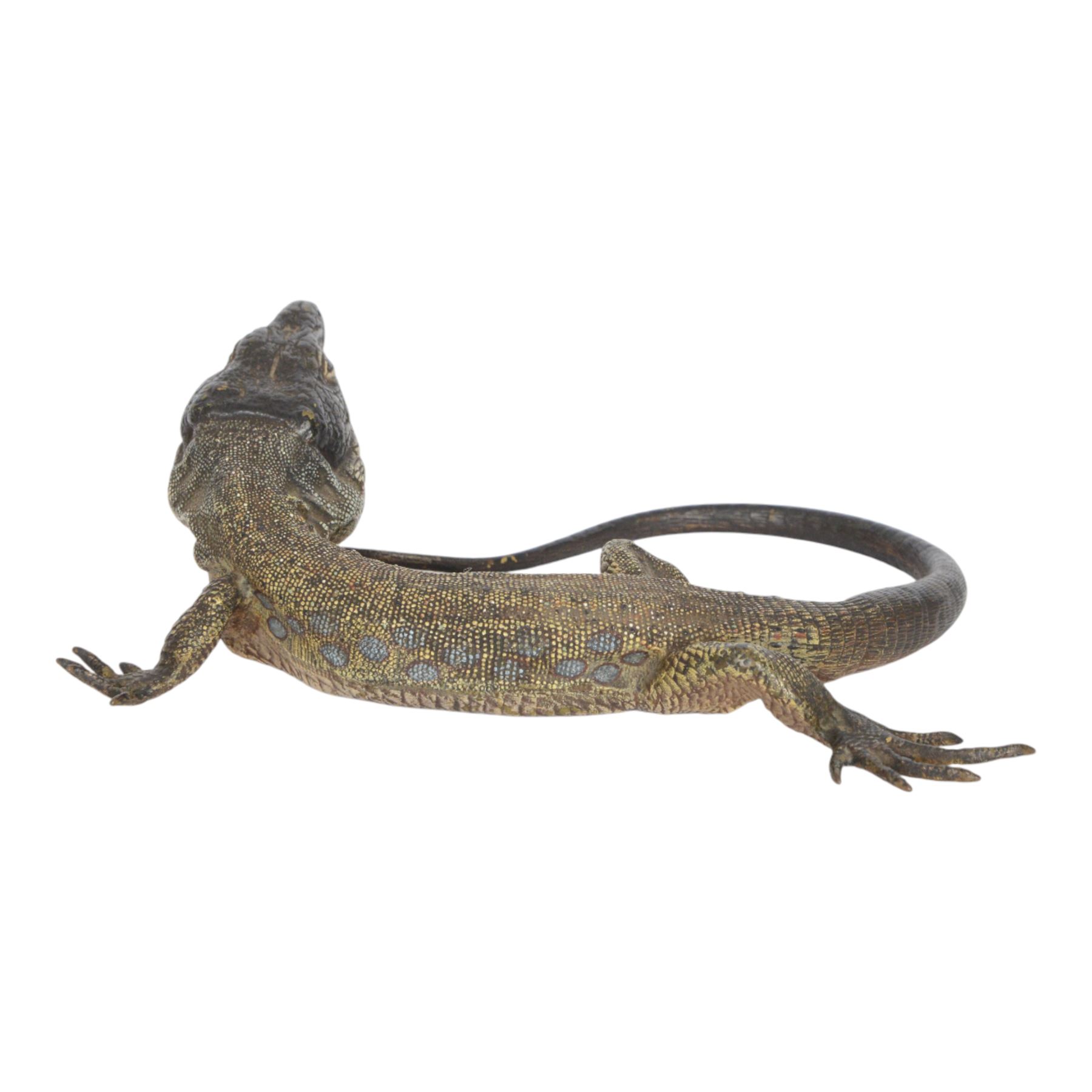 Franz Xavier Bergman (Austrian 1898-1963): cold painted bronze lizard, stamped beneath, L20cm