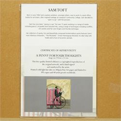 Sam Toft (British 1964-): 'Room with a View' 'Tea for Two' 'On the Edge of the Sand' and 'A Penny for your Thoughts', set five colour prints, two limited edition signed and titled in pencil max 34cm x 86cm (5)