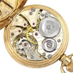 Early 20th century gold-plated open face keyless swiss lever Dreadnought pocket watch by Record Watch Company, No. 164479, retailed by Harris Stone Leeds and an Accurist gentleman's 9ct gold manual wind wristwatch, on black leather strap
