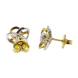  Pair of 18ct white and yellow gold diamond set flower stud earrings, hallmarked  