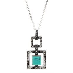 Silver turquoise and marcasite pendant necklace, stamped 925