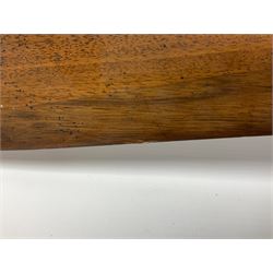 Early 20th century novelty small propeller mantle clock reputedly made by an apprentice at Blackburn Aircraft Works, Beverley & Hull in 1914, the mahogany case loosely inset with a WW1 DOXA Royal Flying Corps pocket watch, the black dial inscribed ' 30-Hour Non-Luminous Mark V.' number BE11653 with subsidiary seconds dial, the back marked with a capital 'A' above a broad arrow, mounted on a stepped square base L67cm