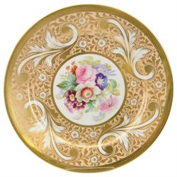 19th century and later cabinet plates, including Minton and Dresden examples, mostly painted with flowers, largest D27cm