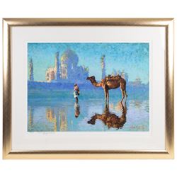 Rolf Harris (Australian 1930-): 'Sunrise - Taj Mahal' 'Rolf on Art - Monet' and 'Rolf on Art - Van Gogh', set of three limited edition giclee prints signed and numbered respectively, largest Sunflowers 66cm x 49cm (3)