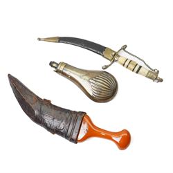 Arab jambiya with simulated amber handle and leather sheath, African dagger with horn hand...