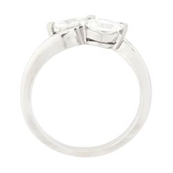 Platinum diamond crossover ring, set with two marquise cut diamonds, London 2010, total diamond weight approx 0.80 carat