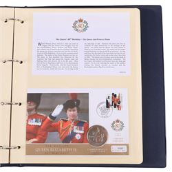 Coin and medallic covers, including 1984 first day issue Scottish one pound coin, 1999 Rugby World Cup with two pound coin, other one pound and two pound coin covers, various Royalty commemorative coin covers etc and various commemorative stamp, housed in five folders