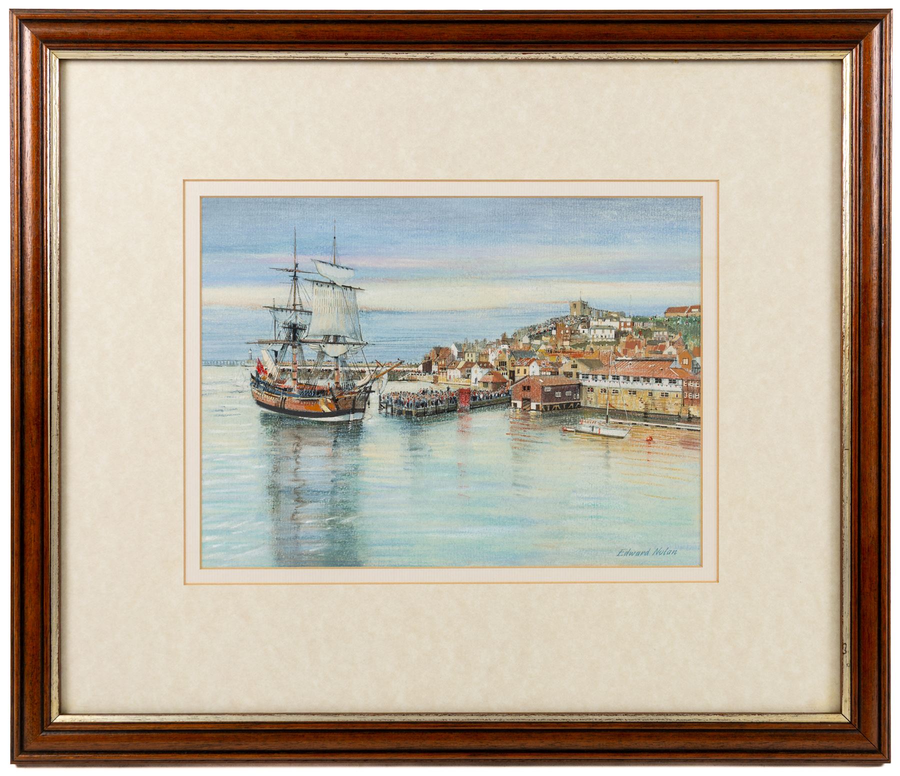 Edward Nolan ARCA (British 1934-): Whitby Harbour, mixed media signed 22cm x 30cm