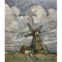 Reginald Frank Knowles Drewe (British 1878-1951): Windmill under Heavy Clouds, oil on artist's board signed and dated 1935, 36cm x 30cm