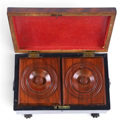 Regency mahogany sarcophagus tea caddy, the hinged lid opening to reveal two compartments, upon paw feet, H18cm