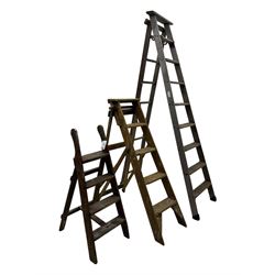 Slingsby - large pair of wooden ladders; G A Jones's - wooden steps; and a small wooden step ladder (3)