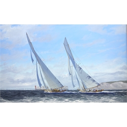  James Miller (British 1962-): 'Classics Heading for the Needles', oil on canvas signed and dated 2011, titled verso 45cm x 70cm  