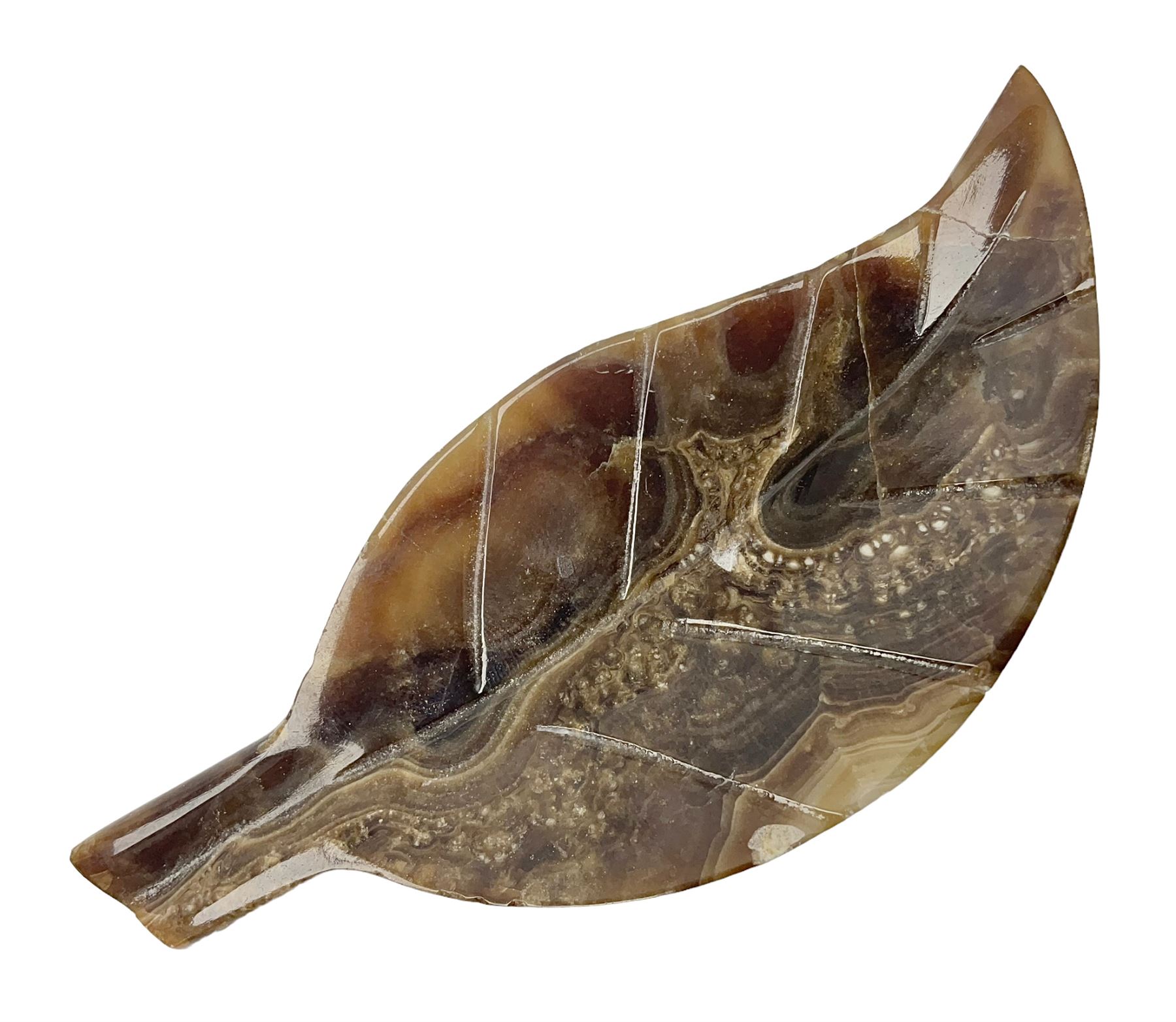 Hardstone dish in the form of a leaf, L10cm