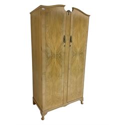 F Wrighton & Sons Ltd -  French style painted serpentine dressing table, with triple mirror back, on cabriole supports (106cm x 55cm x 135cm), and F Wrighton & Sons Ltd - French style narrow double wardrobe (92cm x 54cm x 187cm)