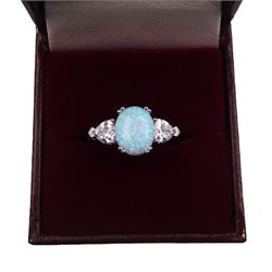 Silver opal and cubic zirconia ring, stamped 925 