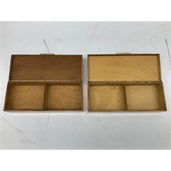 Pair of copper covered boxes with hinged lids, L25.5cm