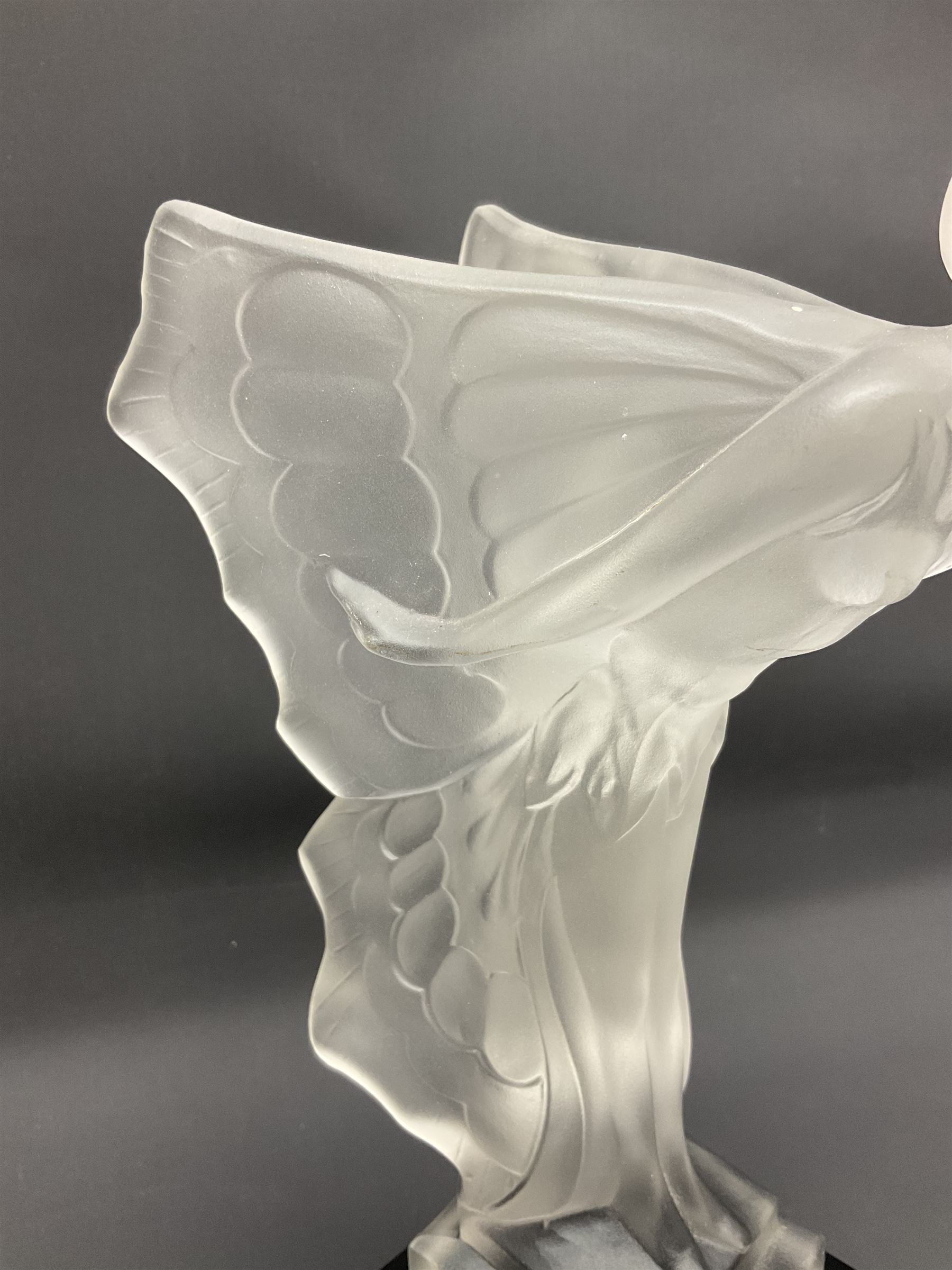 Desna night butterfly frosted glass figure, on polished black square base, H25cm