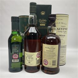 Balvenie 12 year old Doublewood single malt Scotch whisky, 70cl 40% vol, Cragganmore, The Distillers Edition double matured Scotch whisky, 70cl, 40% vol and Glenfiddich, 12 year old, single malt Scotch whisky, 350ml (3) 