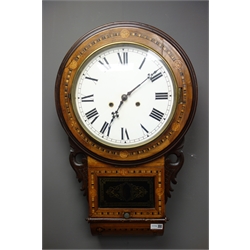  19th century inlaid walnut drop dial 'Superior 8 Day' wall clock, H71cm  