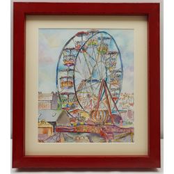 Penny Wicks (British 1949-): Luna Park Scarborough, watercolour and ink signed 28cm x 24cm