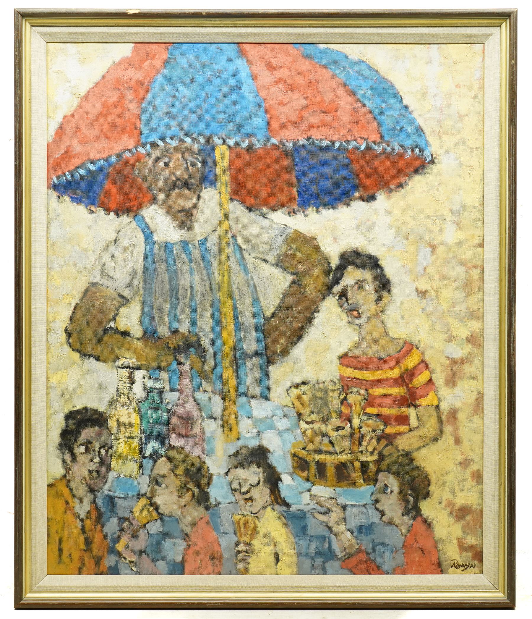 Major Conrad 'Dick' Richardson Romyn (British 1915-2007): Ice Cream Seller, oil on canvas signed 71cm x 59cm