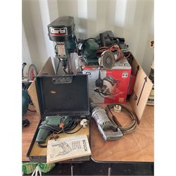 Job lot including Clarke 5 speed pillar drill, circular saw, angle grinder,drills , sander etc. - THIS LOT IS TO BE COLLECTED BY APPOINTMENT FROM DUGGLEBY STORAGE, GREAT HILL, EASTFIELD, SCARBOROUGH, YO11 3TX