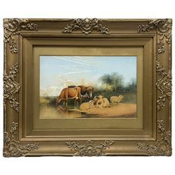 Attrib. Thomas Sidney Cooper (British 1803-1902): Cattle and Sheep at Rest in Open Pasture, watercolour signed 25cm x 39cm