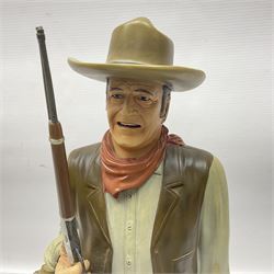 Beswick matte Hereford Bull, with stamped mark beneath, on wooden plinth, together with a limited edition Bradford Exchange John Wayne model, tallest H36cm