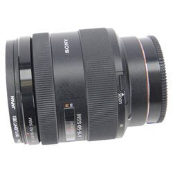 Sony Alpha A77 digital SLT camera body serial no. 0715628, with a Sony DT 2.8/16-50 SSM lens, serial no. 1810590, boxed with soft shell carry case, charger and instructions