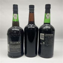 Delaforce, 10 year old, tawny port, Cockburn's special reserve port and Gilbey Triple Crown port, various contents and port (3)