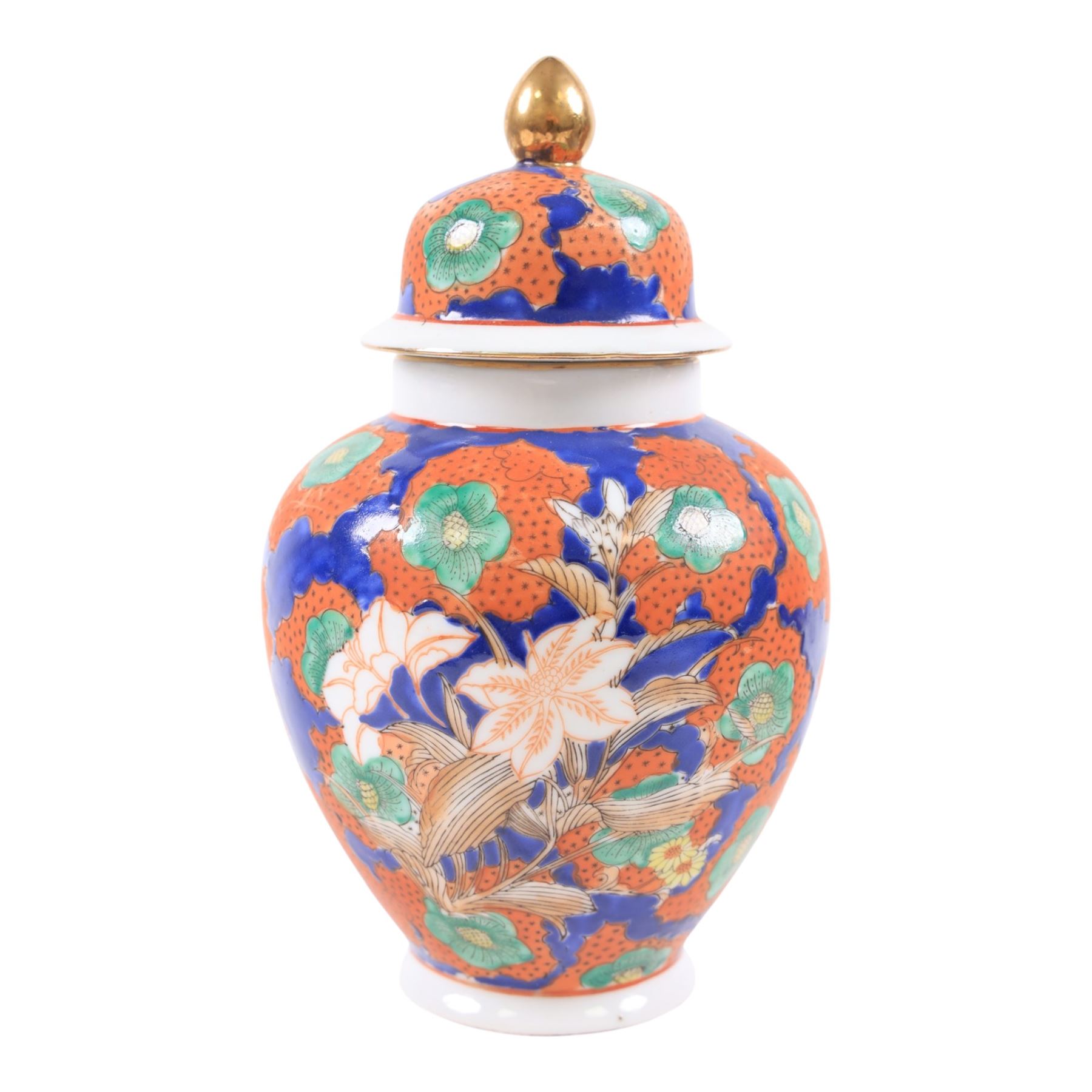 Three Chinese vases and covers, each decorated with floral sprigs, H24cm 
