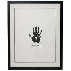 Nelson Rolihlahla Mandela (South African 1918-2013): 'Hand of Africa', monochrome lithograph signed and numbered 455/1000 in pencil with blindstamp 63cm x 48cm