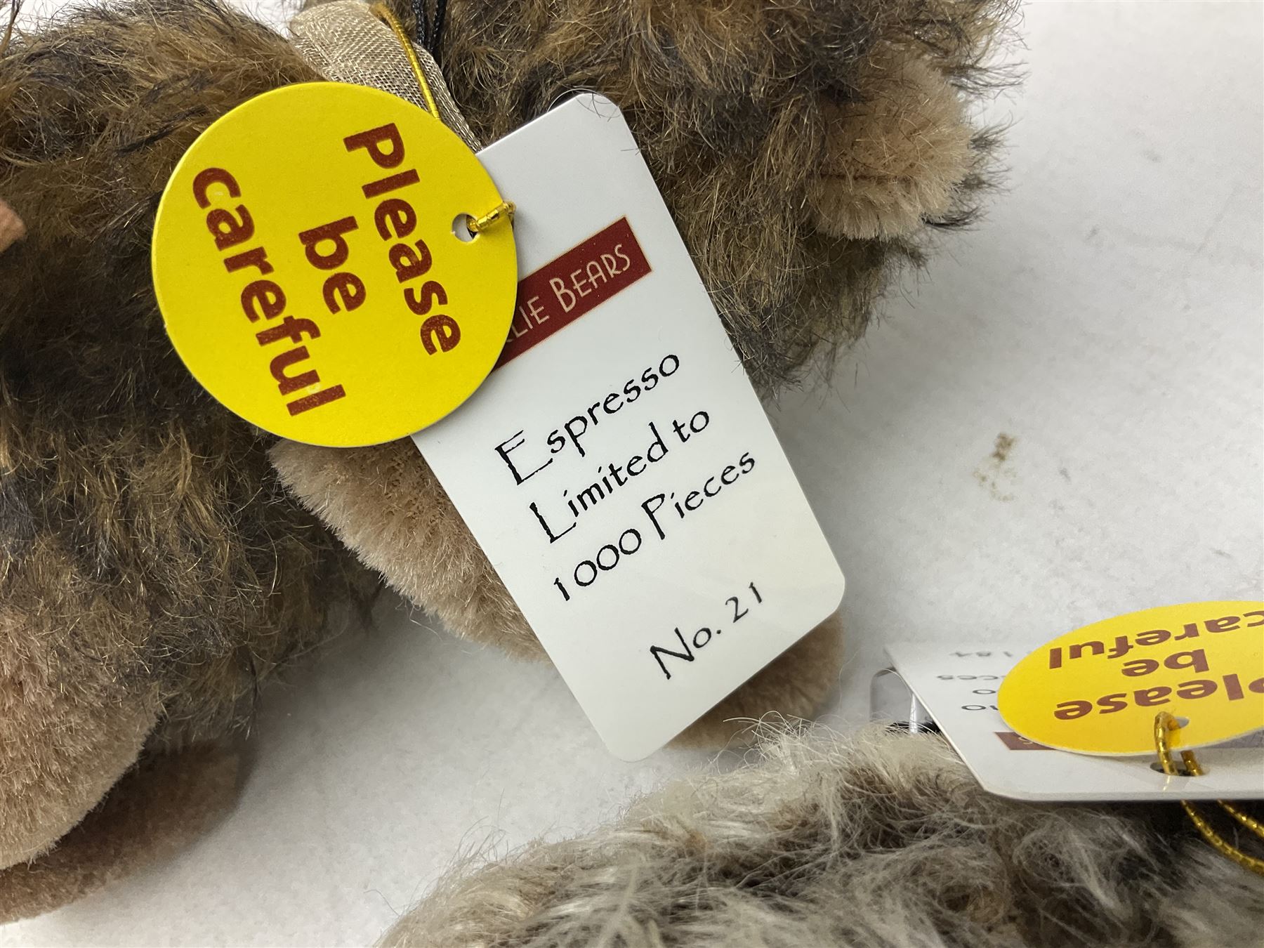 Charlie Bears - limited edition Minimo Collection 'Cappuccino' No.184/1000 and 'Espresso' No.21/1000; each with labels and complete with purpose made ceramic cups and saucers; Bearhouse emu; and Alpaca Collection teddy bear No.5800S (4)