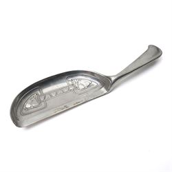 Liberty Tudric pewter crumb tray, with Art Nouveau raised decoration, impressed marks to u...