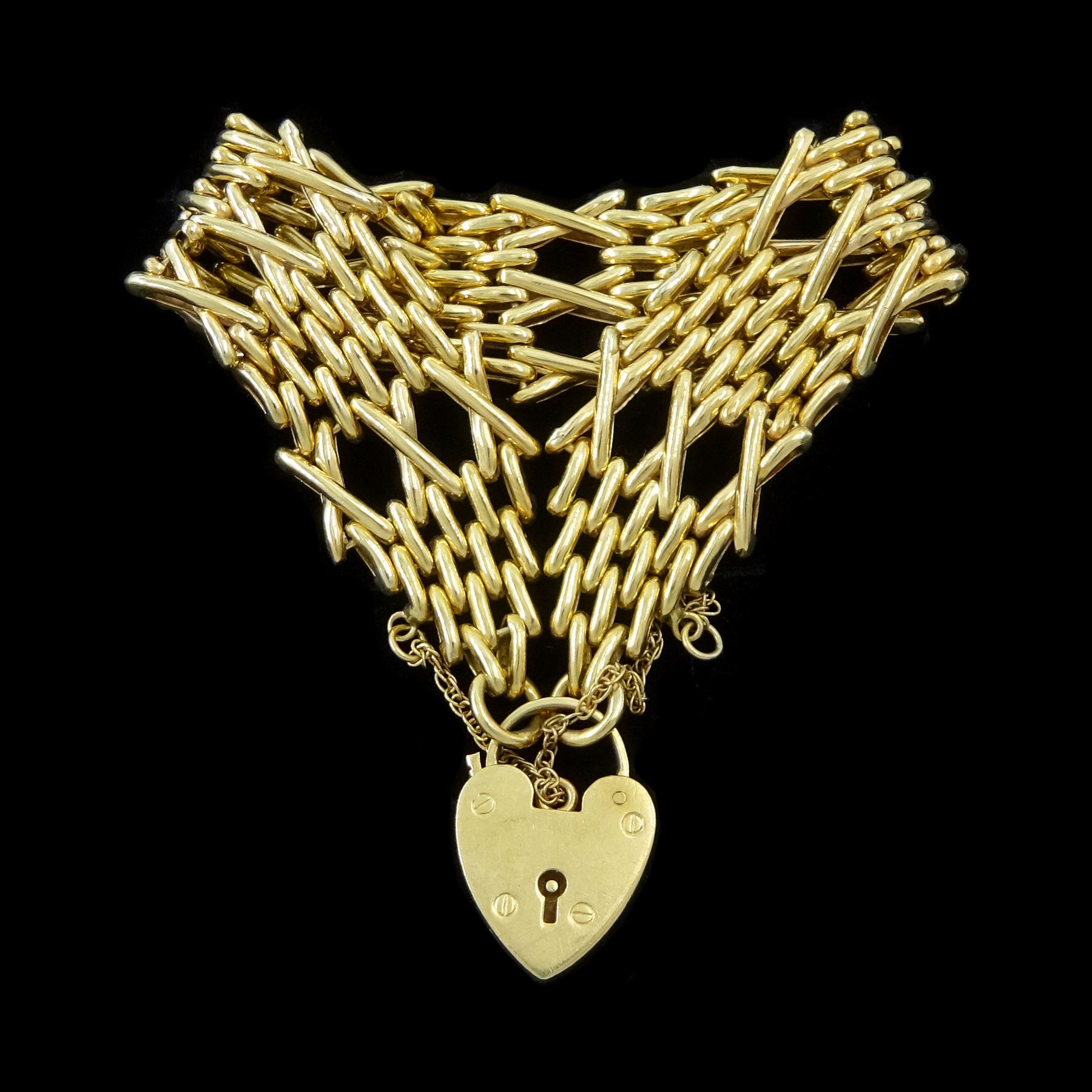 9ct gold fancy link bracelet, with heart locket clasp, hallmarked