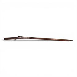  Indian matchlock jezail from the Royal Jaigarh Fort, Jaipur, the plain 51 inch barrel with flared muzzle, stamped to breech 'JPR/EXR/2/7333' on a full wooden stock, overall length 180cm, together with certificate of authenticity on Rajmahal Palace Office headed paper, dated 11th March 1978