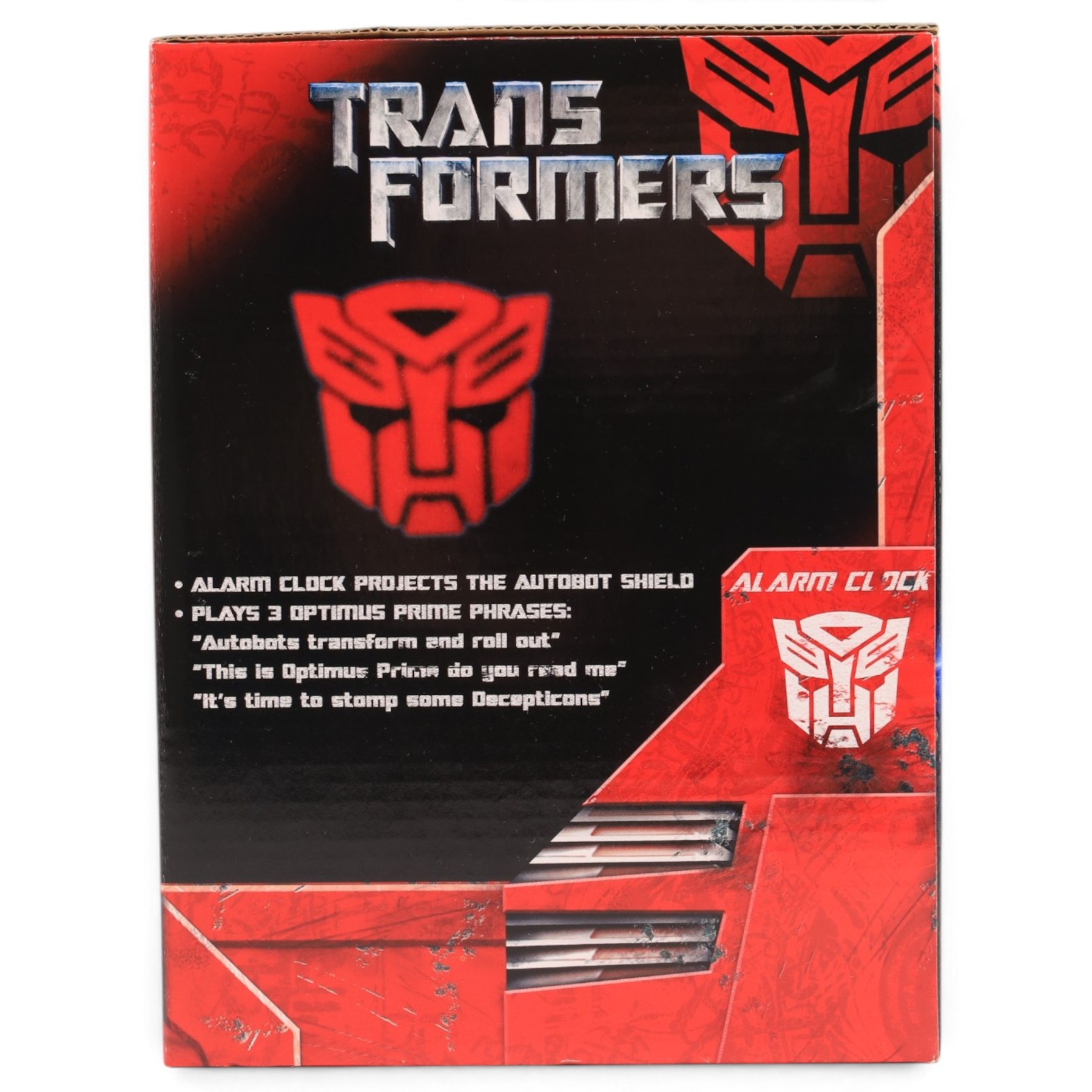 First 4 Figures Transformers Optimus Prime vs. Megatron model, together with a Hasbro Transformers Bumble Bee bust and a Hasbro Transformers Alarm Clock, all boxed