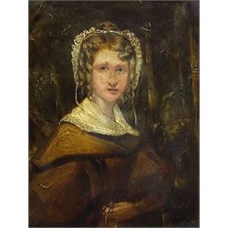 English School (19th Century): Portrait of a Girl holding a Posy, oil on panel unsigned 20cm x 15cm 