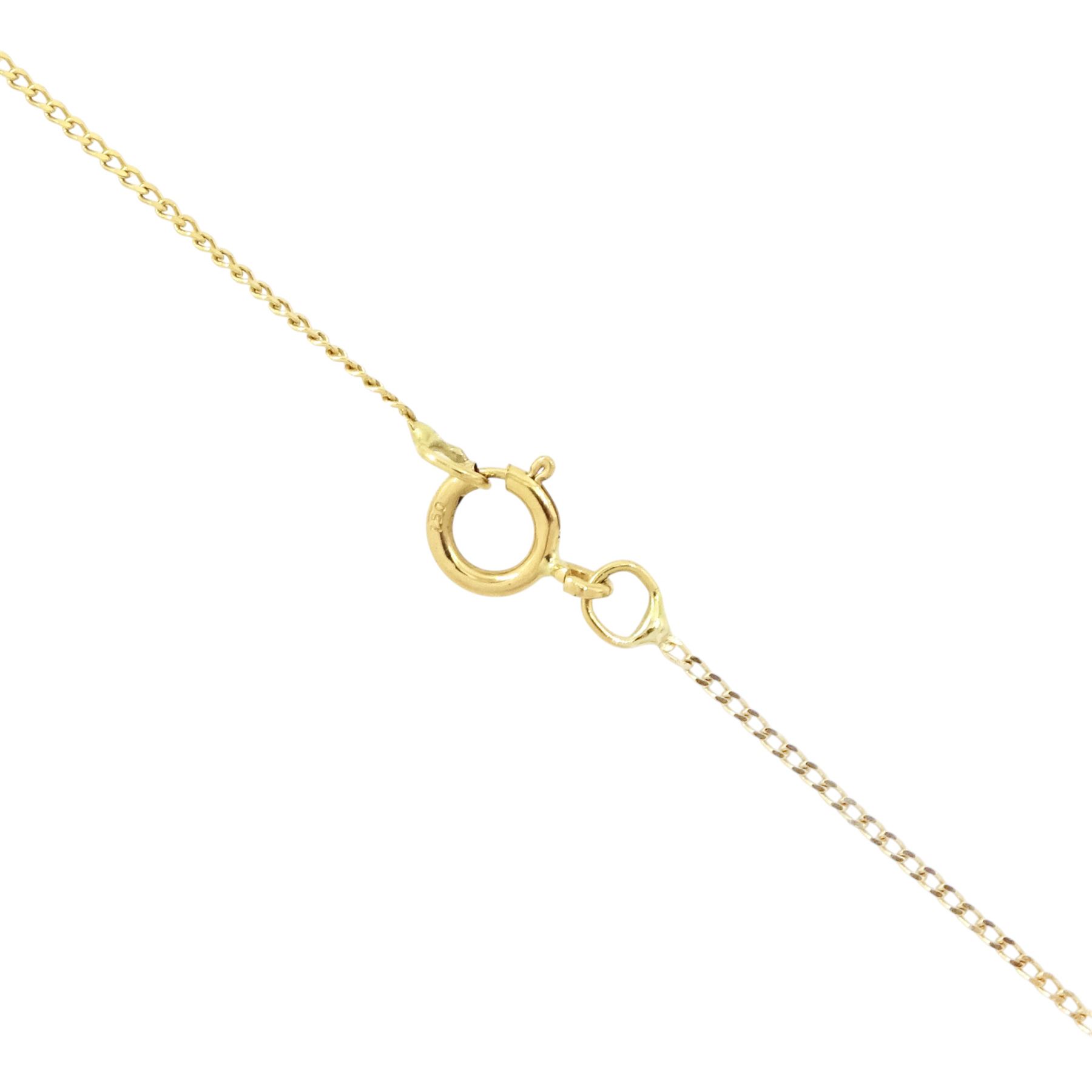 18ct gold green tourmaline and diamond pendant necklace, rectangular cushion cut tourmaline of approx 9.50 carat, surrounded by thirty-four round brilliant cut diamonds and a single stone diamond set bail, on a trace link chain necklace