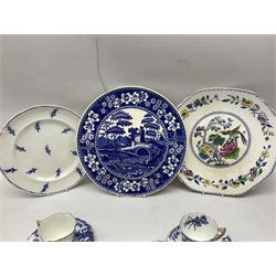 Spode Italian pattern bowl, with blue print beneath, together with a Spode Blue Tower pattern cake plate, and  other blue and white wares to include Wedgwood, Burleighware etc