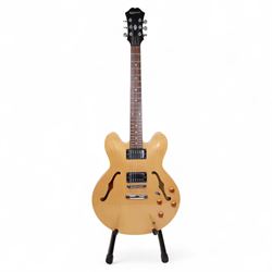 Epiphone DOT by Gibson semi-hollow electric guitar, serial no. S020510207 made in Korea circa 2002, laminated maple body in blonde finish, in Warwick Rockbag soft case, guitar L107cm