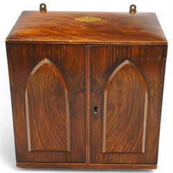 Victorian figured walnut table-top cabinet,  the interior fitted with three small drawers,...