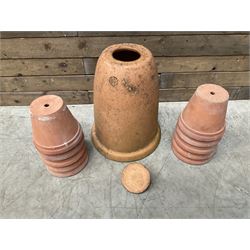 Yorkshire Flower Pots - Terracotta rhubarb forcer (H49cm, D40cm) and ten Sankey terracota plant pots (H17cm, D20cm)