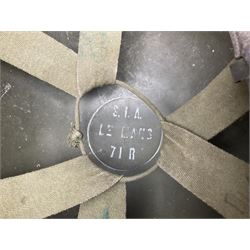 1950s French Algerian War steel helmet with liner; indistinctly marked 'S.I.A. LE EANS(?) 71R'