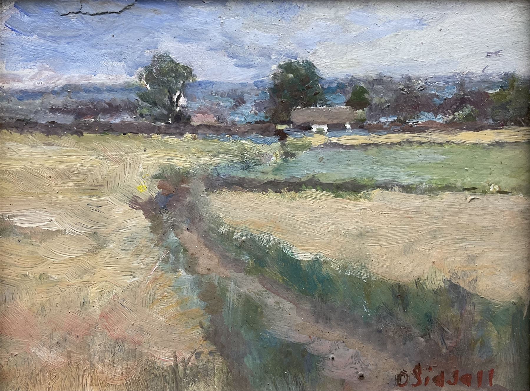 Siddall (British 20th century) Flatland Field Landscape, oil on board signed 13cm x 17cm